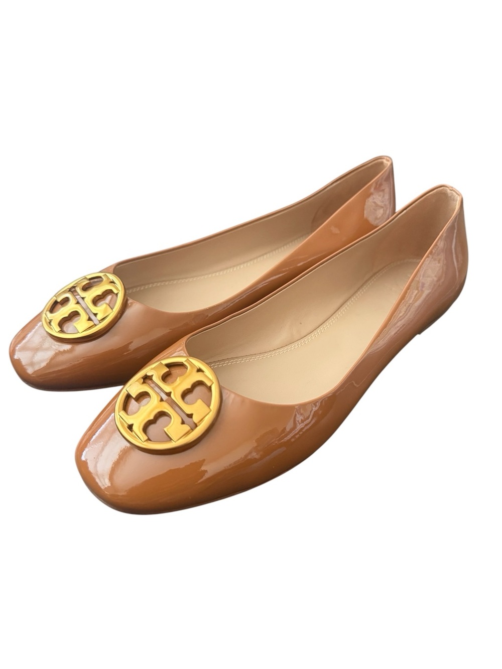 Tory Burch Chelsea Umber Tan Patent Leather Ballet Flats Size 9